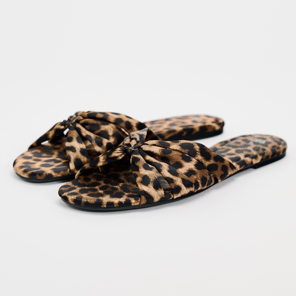 Zara Animal Print Leopard Knotted Flat Sandals NWOT